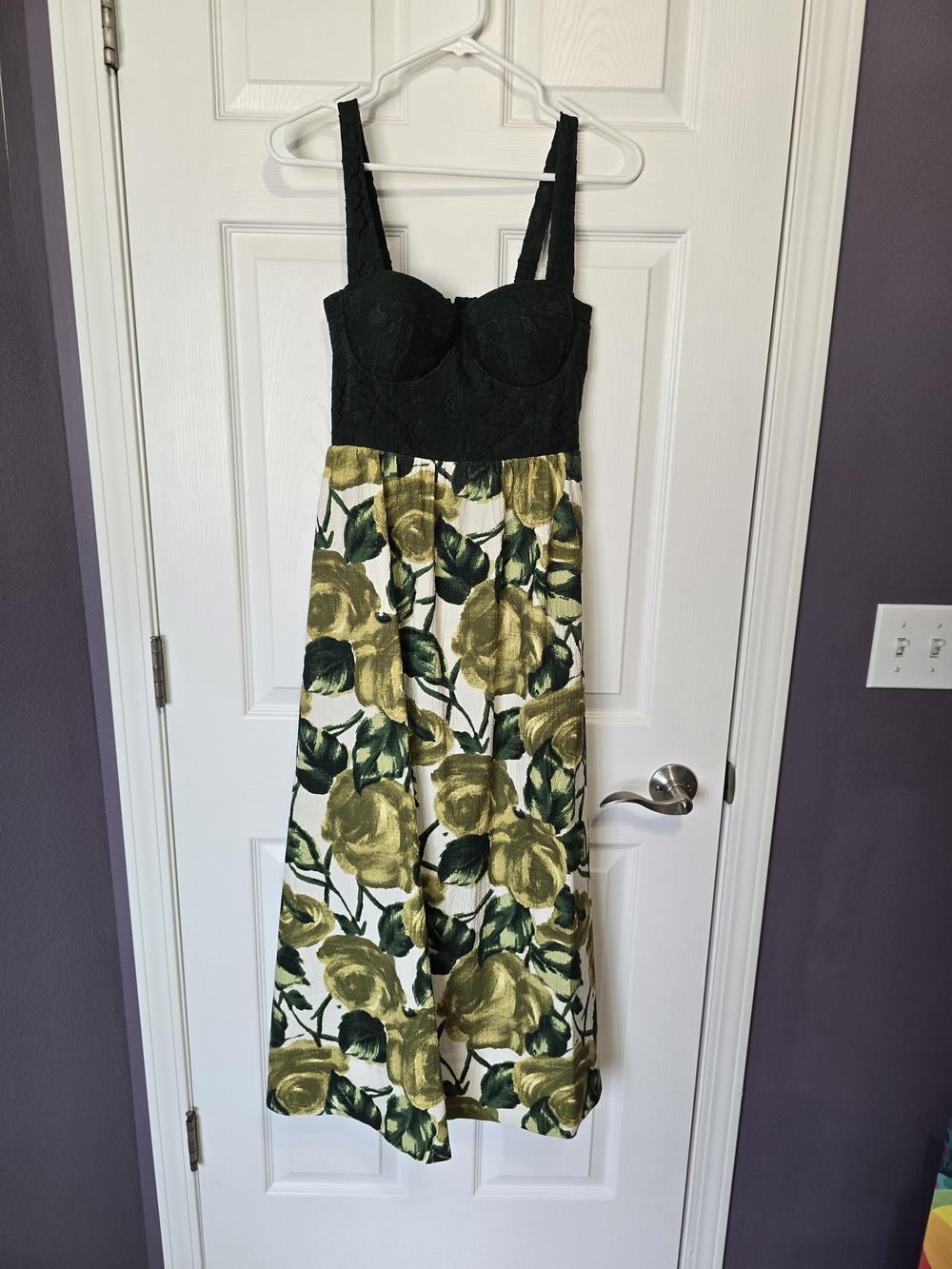 Green Bustier Top Floral Midi Dress